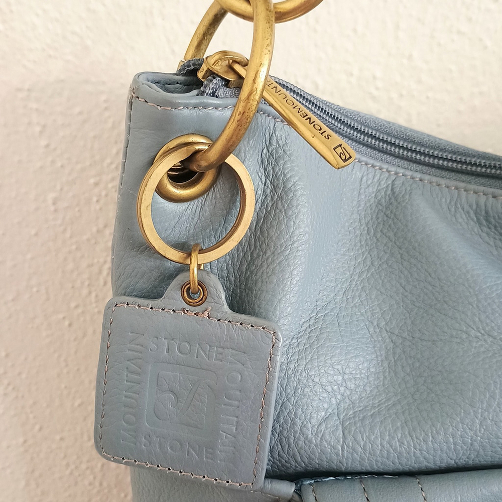 Stone Mountain Light Blue Pebble Leather Convertible Crossbody Shoulder Bag - Picture 11 of 16